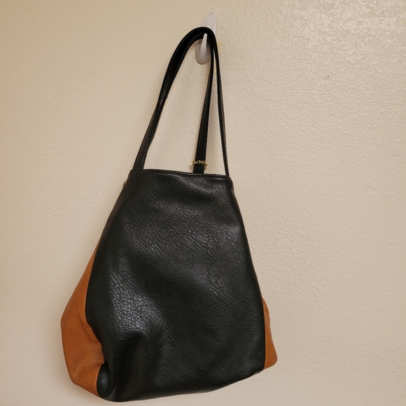 Big Buddha Black and Brown Vegan Leather Tote - Picture 4 of 7